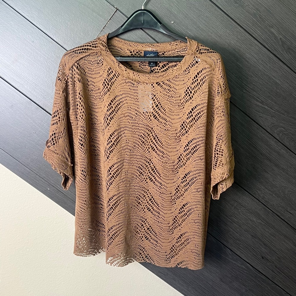 Daytrip Women's Crochet Lace Boat Neck Top Medium Brown Boho Festival NWT